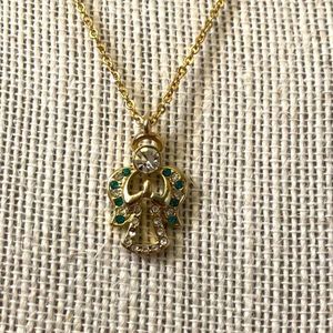 Vintage Danbury Mint Angel Necklace Gold Green Gem